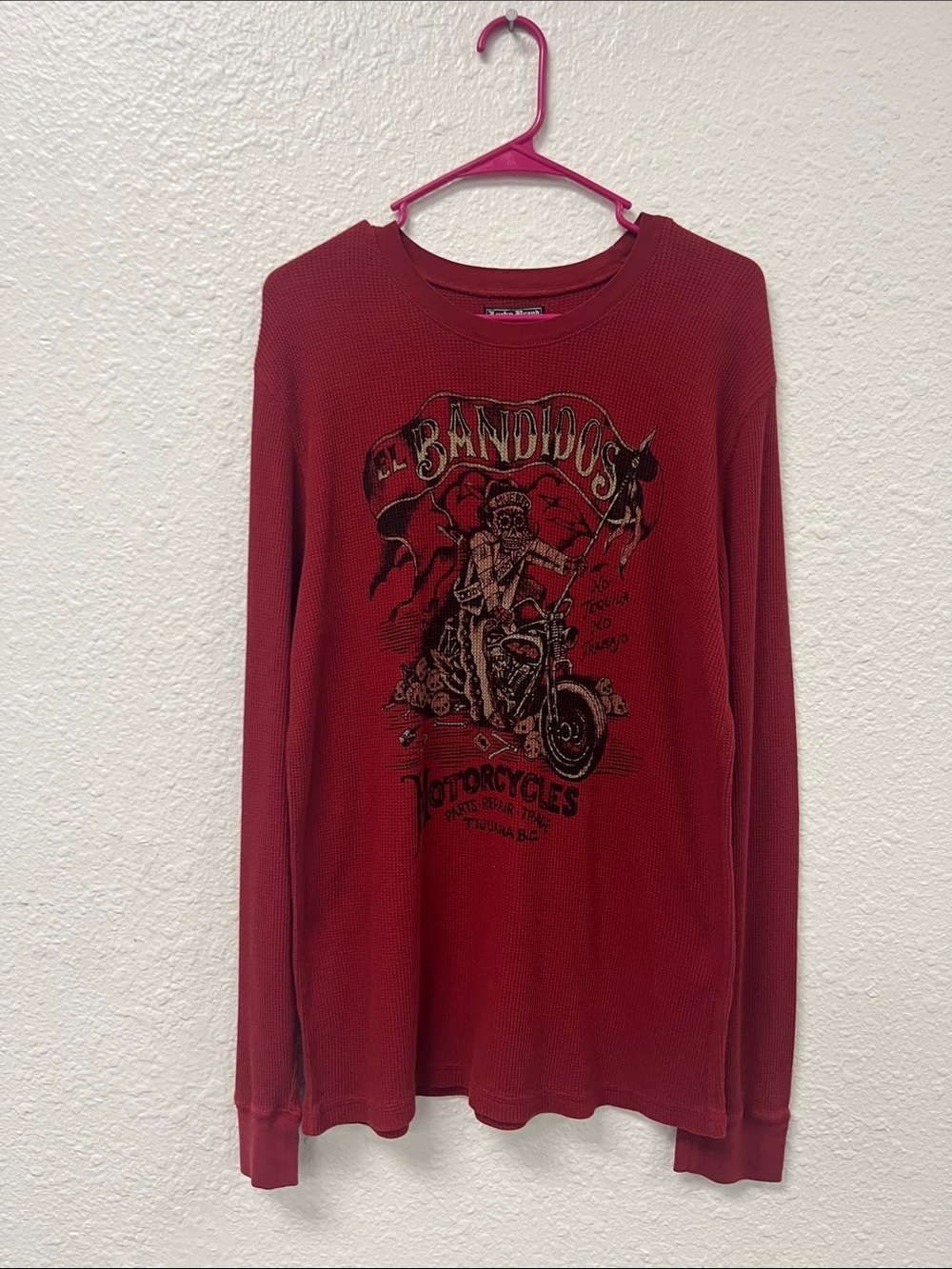 Lucky Brand “Banditos Motorcycles” Long Sleeve Thermal Knit Crewneck Shirt
#1053